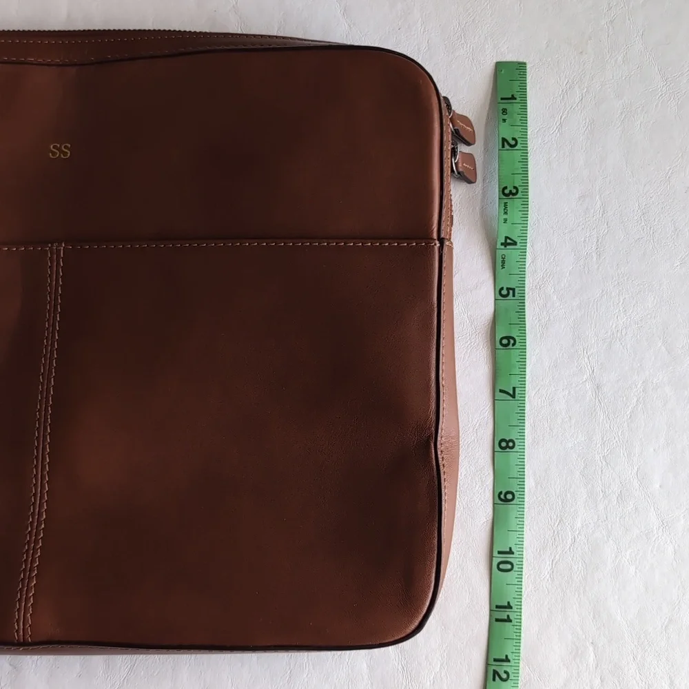 MARK & GRAHAM Leather Laptop Zippere Case Sleeve in Camel Colorway